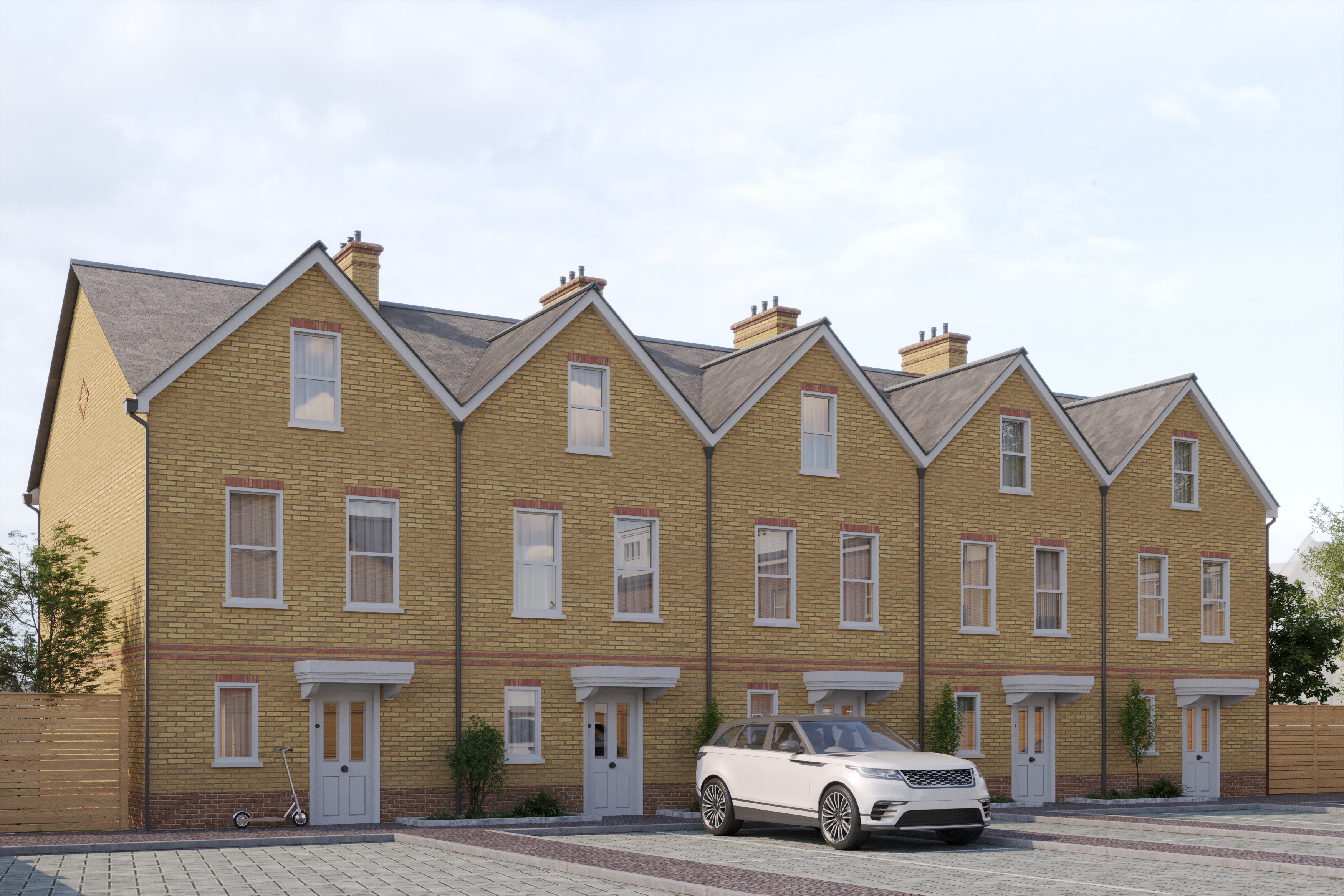 CGI terraced houses front elevation